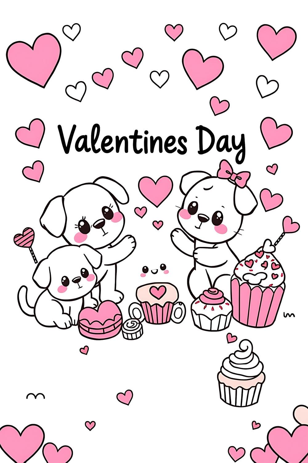 Valentine's Day coloring pages for kids featuring hearts and cute animals