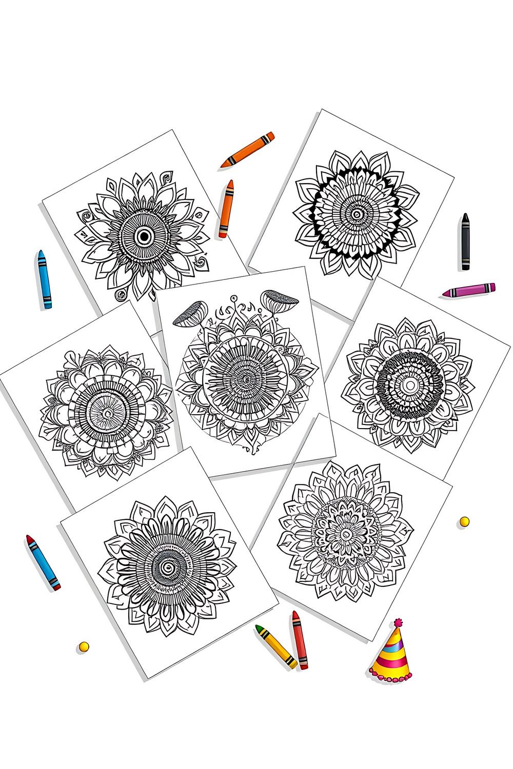 Five hand-drawn Zentangle designs for digital coloring on a playful background.