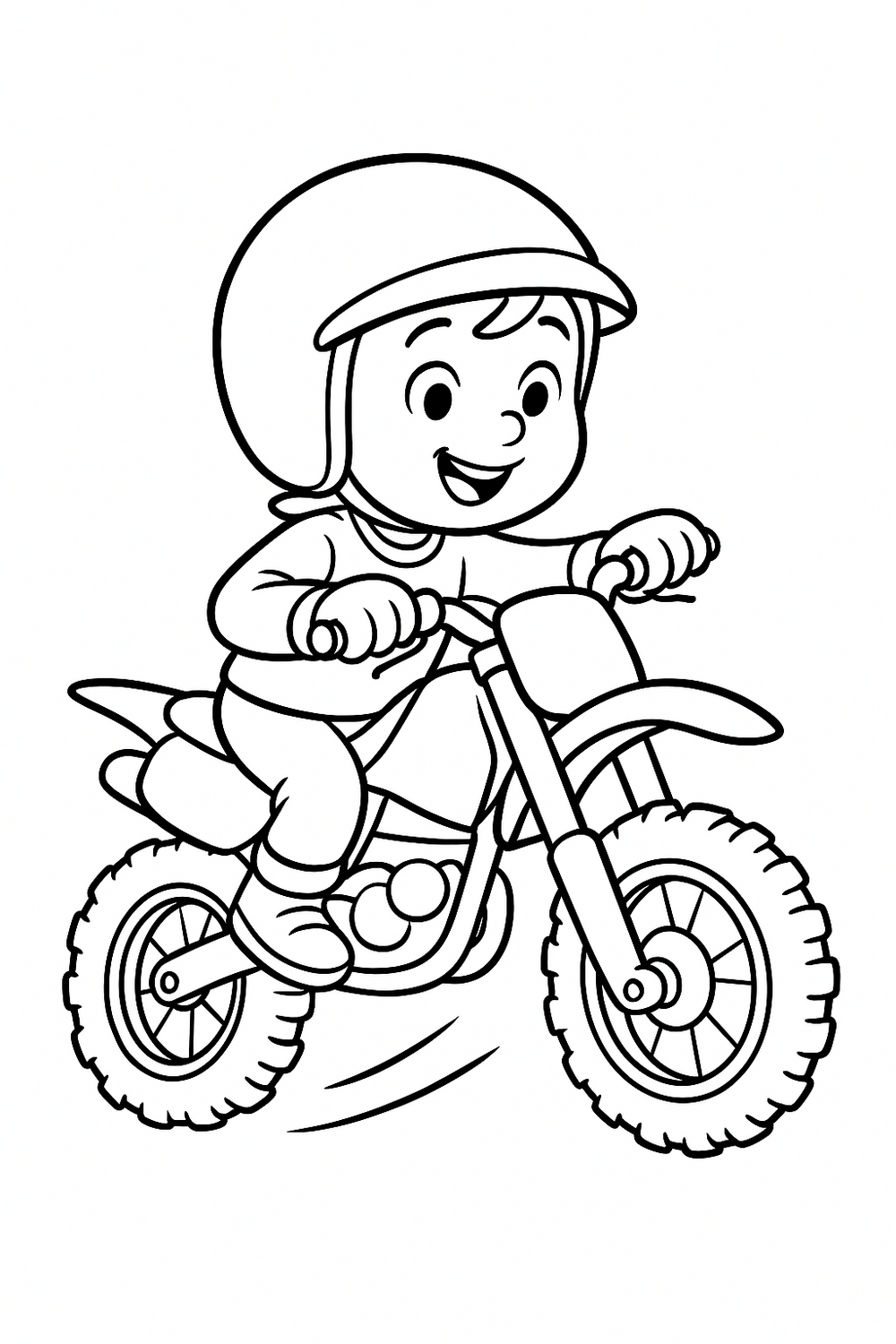Exciting dirt bike coloring page featuring a cheerful child in action