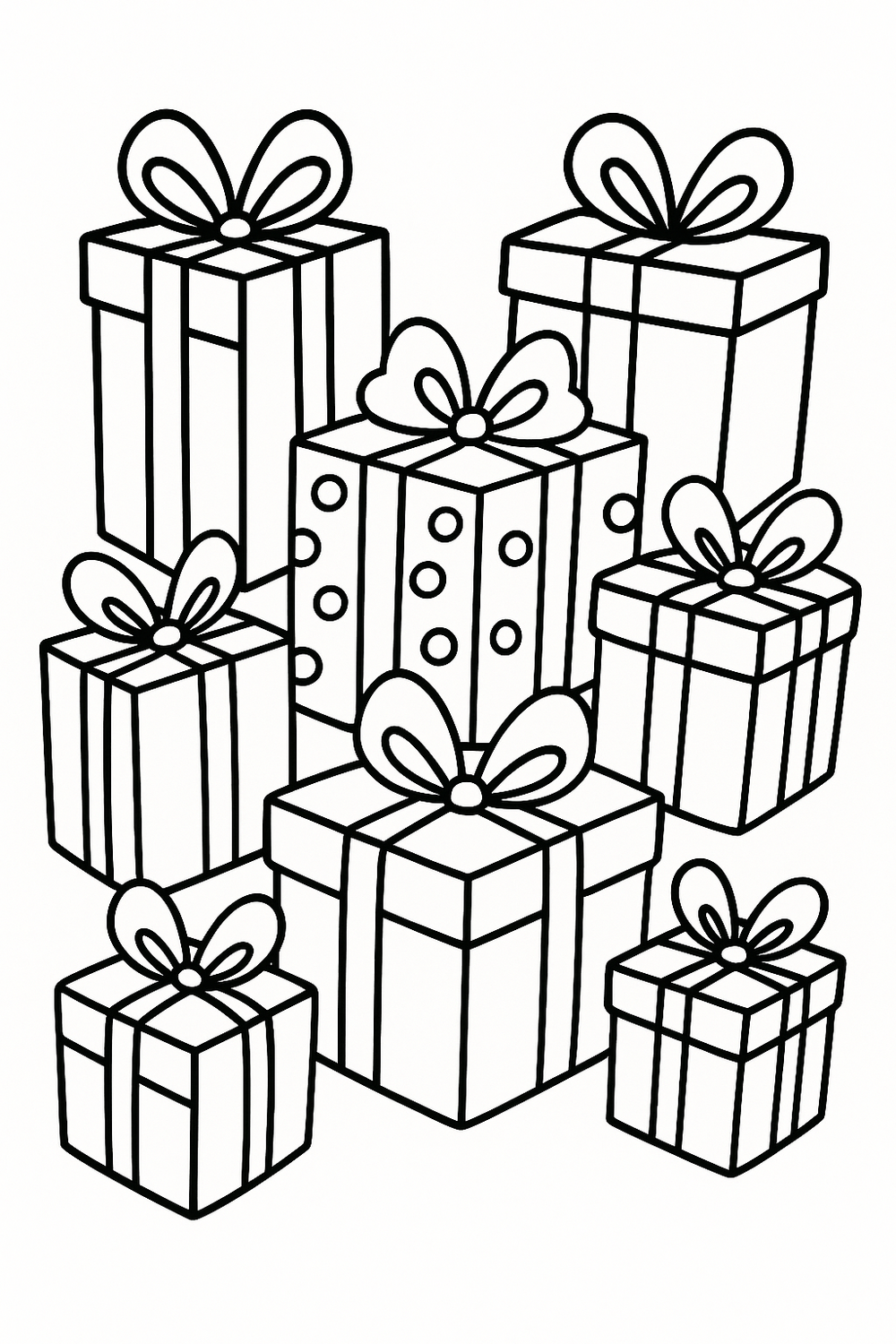 Festive gift boxes coloring book for kids with playful designs.