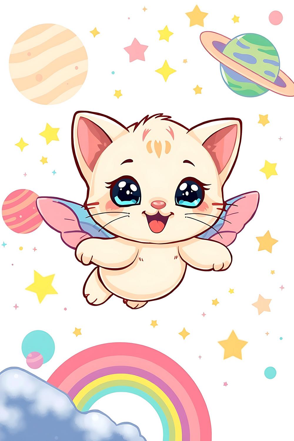 A whimsical coloring book featuring kittens flying in space