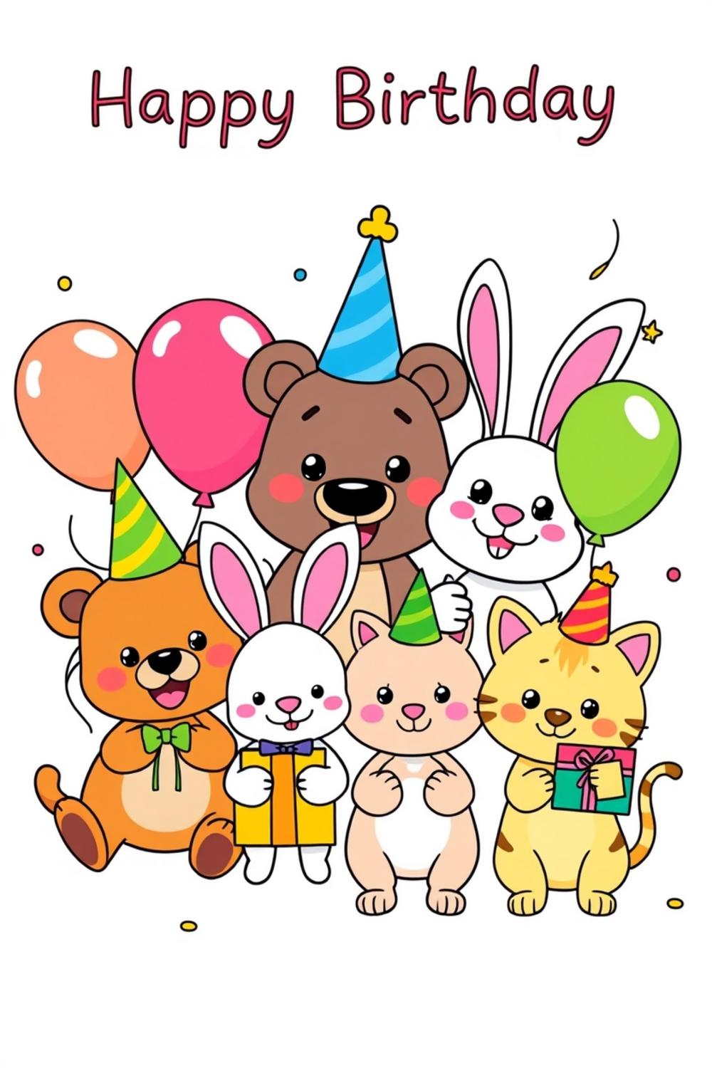 Birthday Animals Coloring Book for Kids featuring friendly animals in party hats