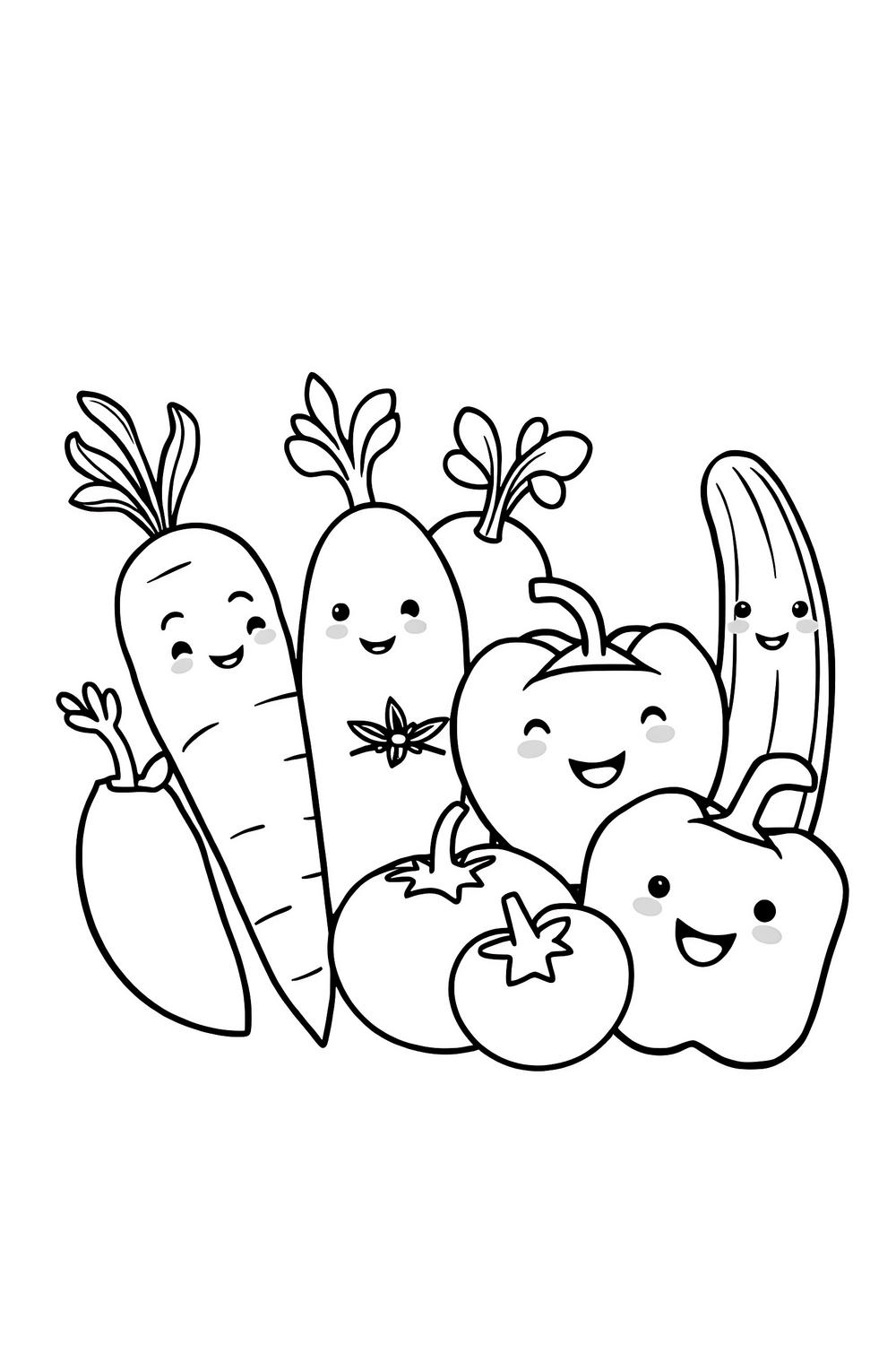 Coloring book featuring adorable doodle style vegetables for kids