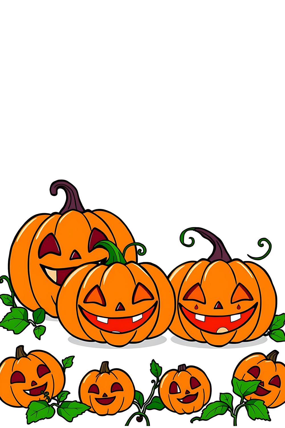 Cheerful Jack O' Lantern coloring page for kids, featuring friendly pumpkin faces