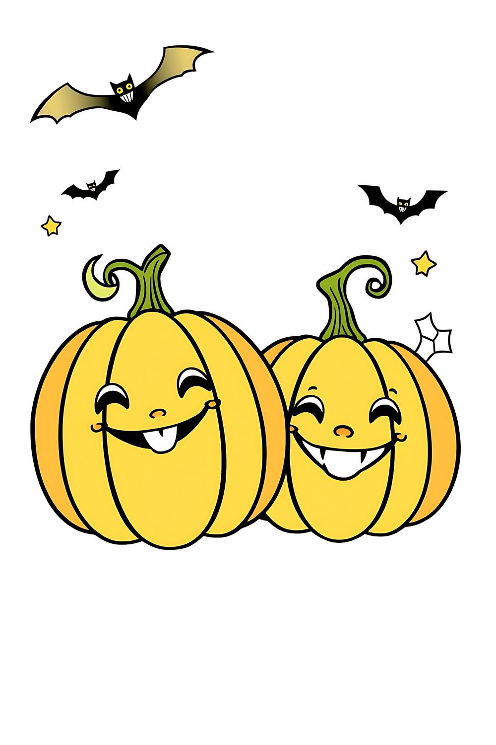 Cute Halloween pumpkins coloring page for kids, featuring two cheerful pumpkins.