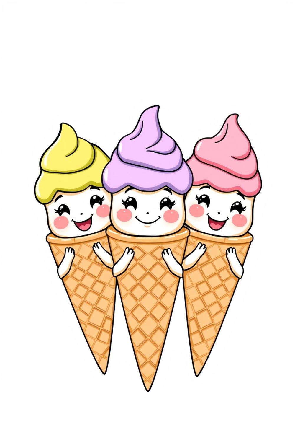Colorful Ice Cream Cone Kids Coloring Book cover featuring happy children shaped like ice cream cones.
