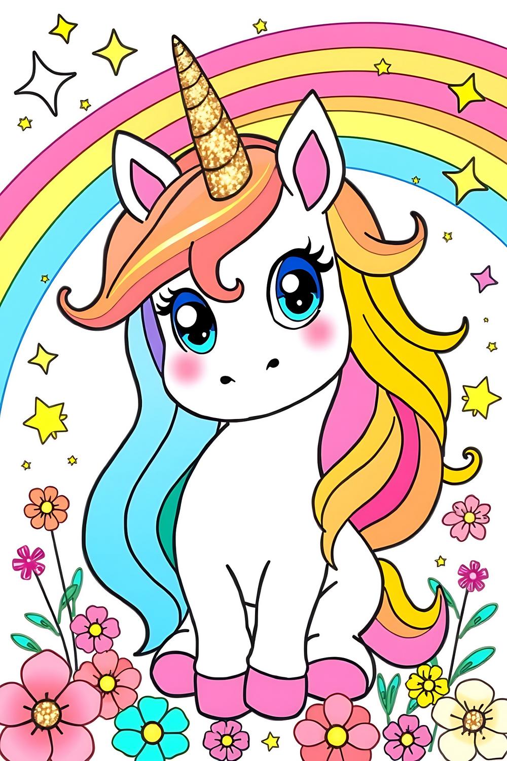 Colorful magic unicorn coloring page for kids with fun designs