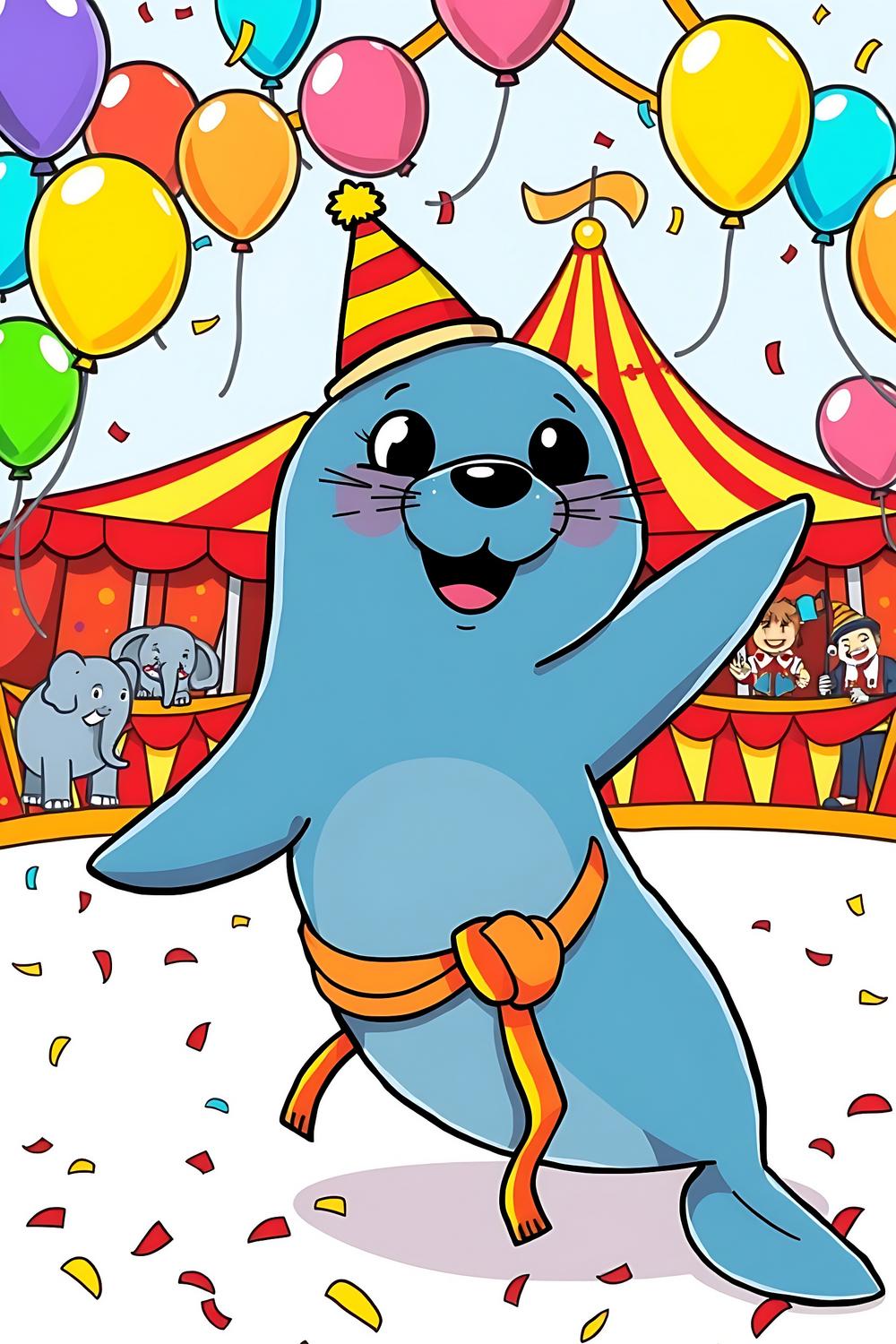 Cute circus navy seal coloring page for kids with fun designs.