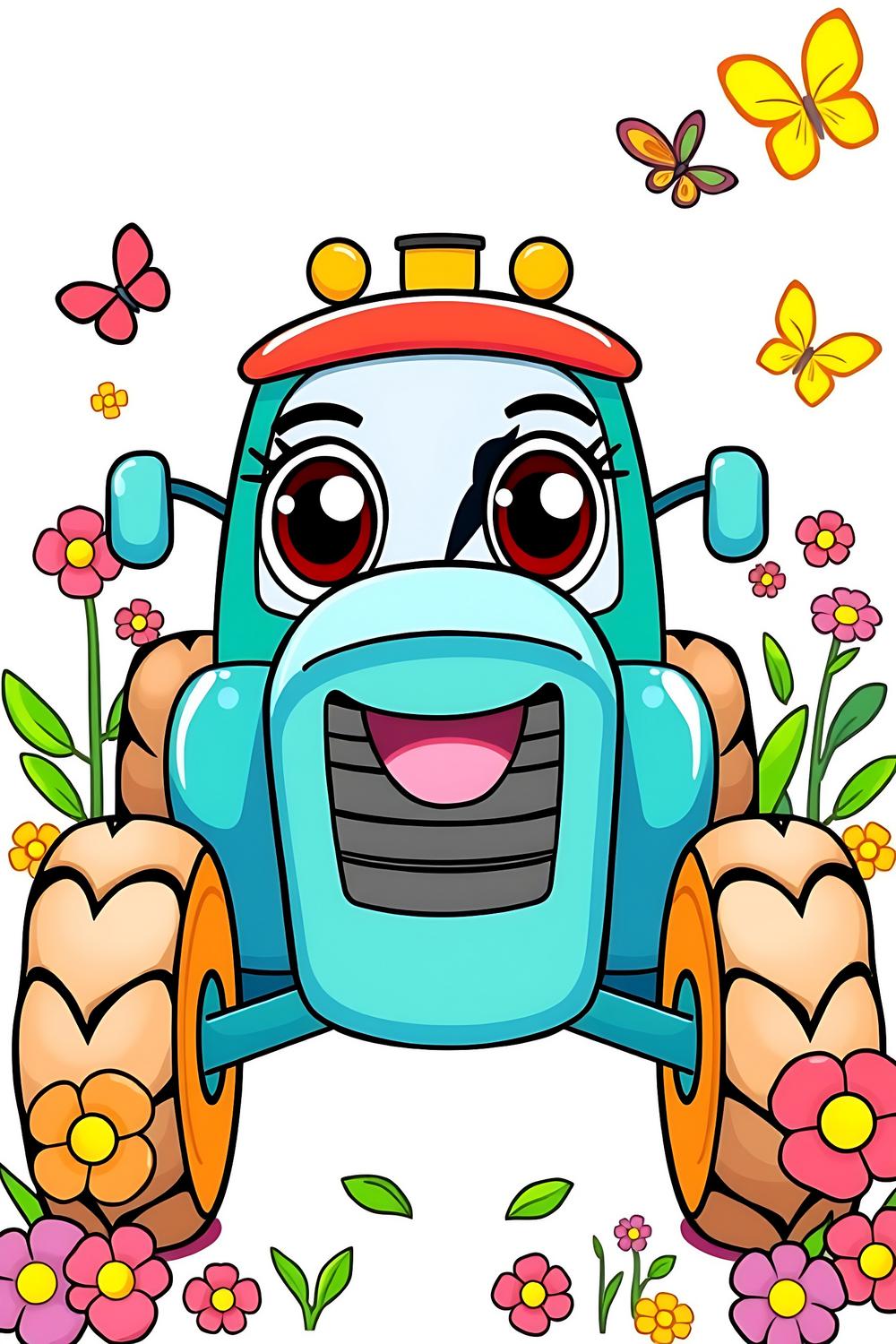 Colorful cartoon-style tractor for kids' coloring book