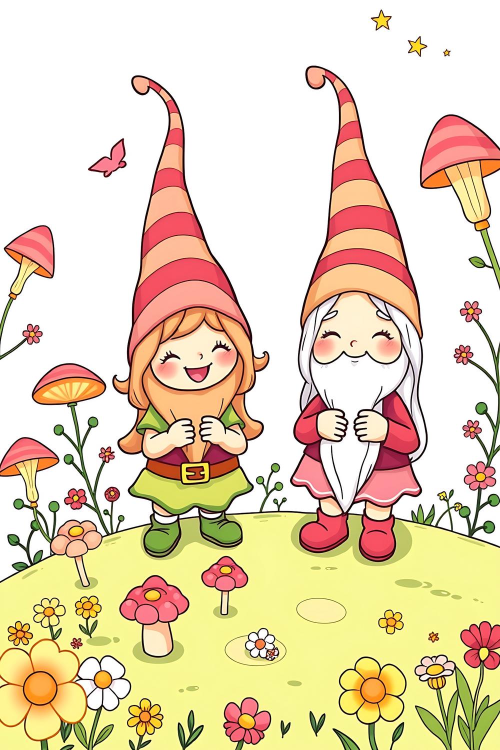 Bright and colorful gnome girls coloring pages for kids