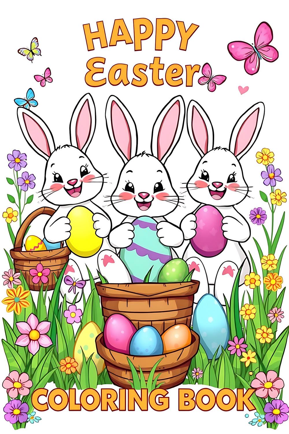 Happy Easter Coloring Book for Kids with cute bunnies and decorated eggs