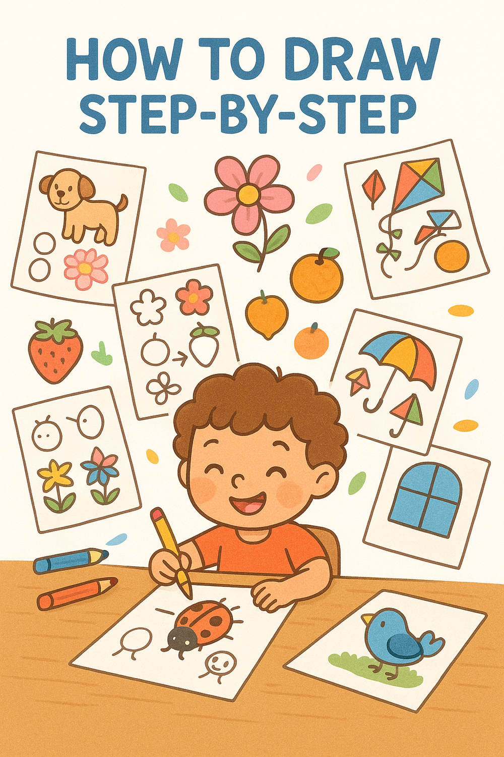 A colorful children's drawing book cover featuring a happy child artist.