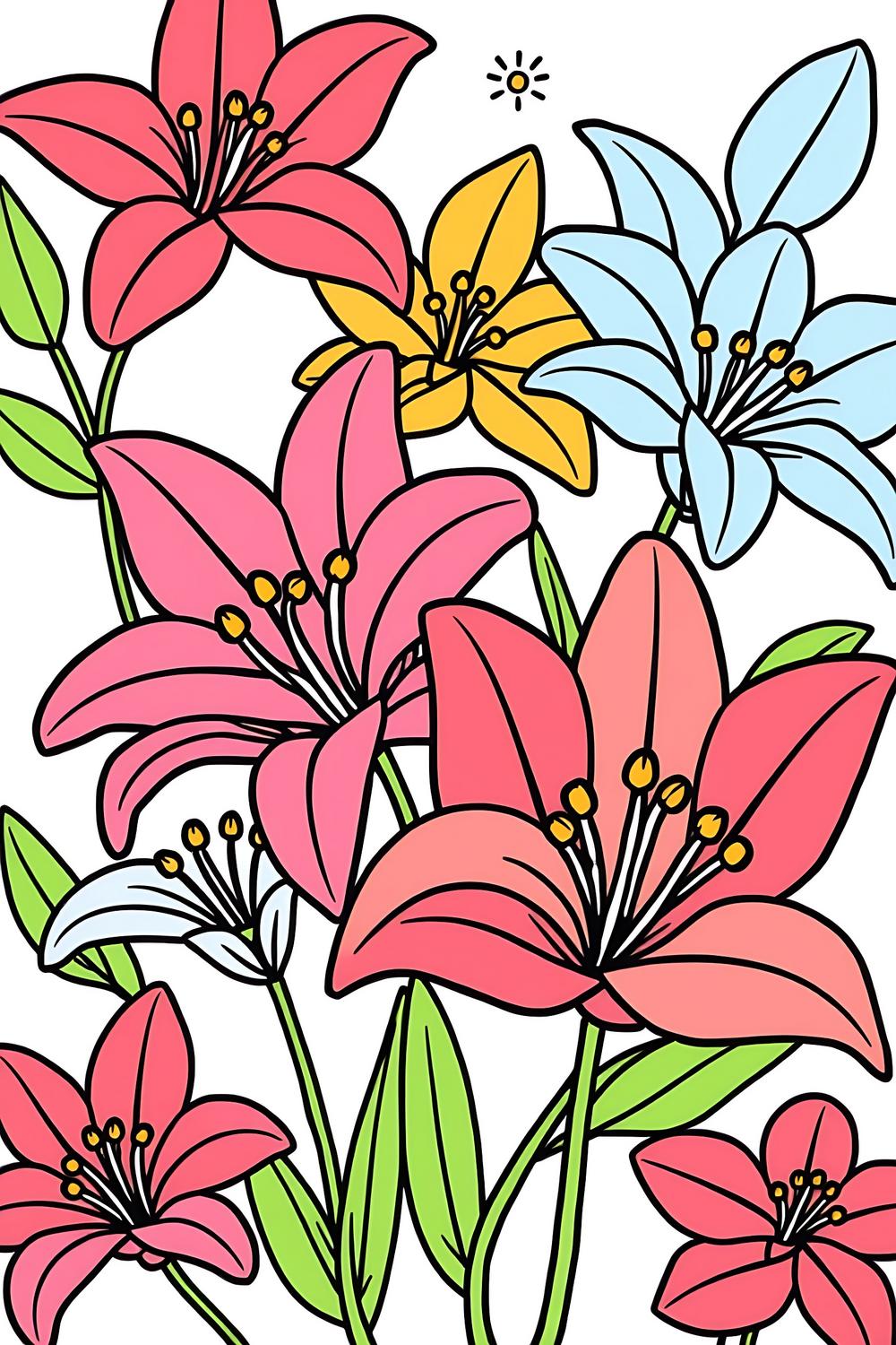 Vibrant lily flower coloring page for all ages