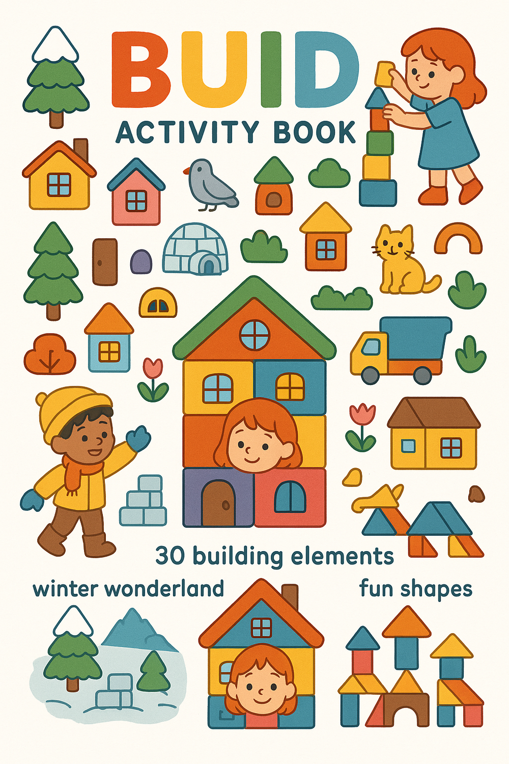 Printable Build Activity Book with building elements for kids