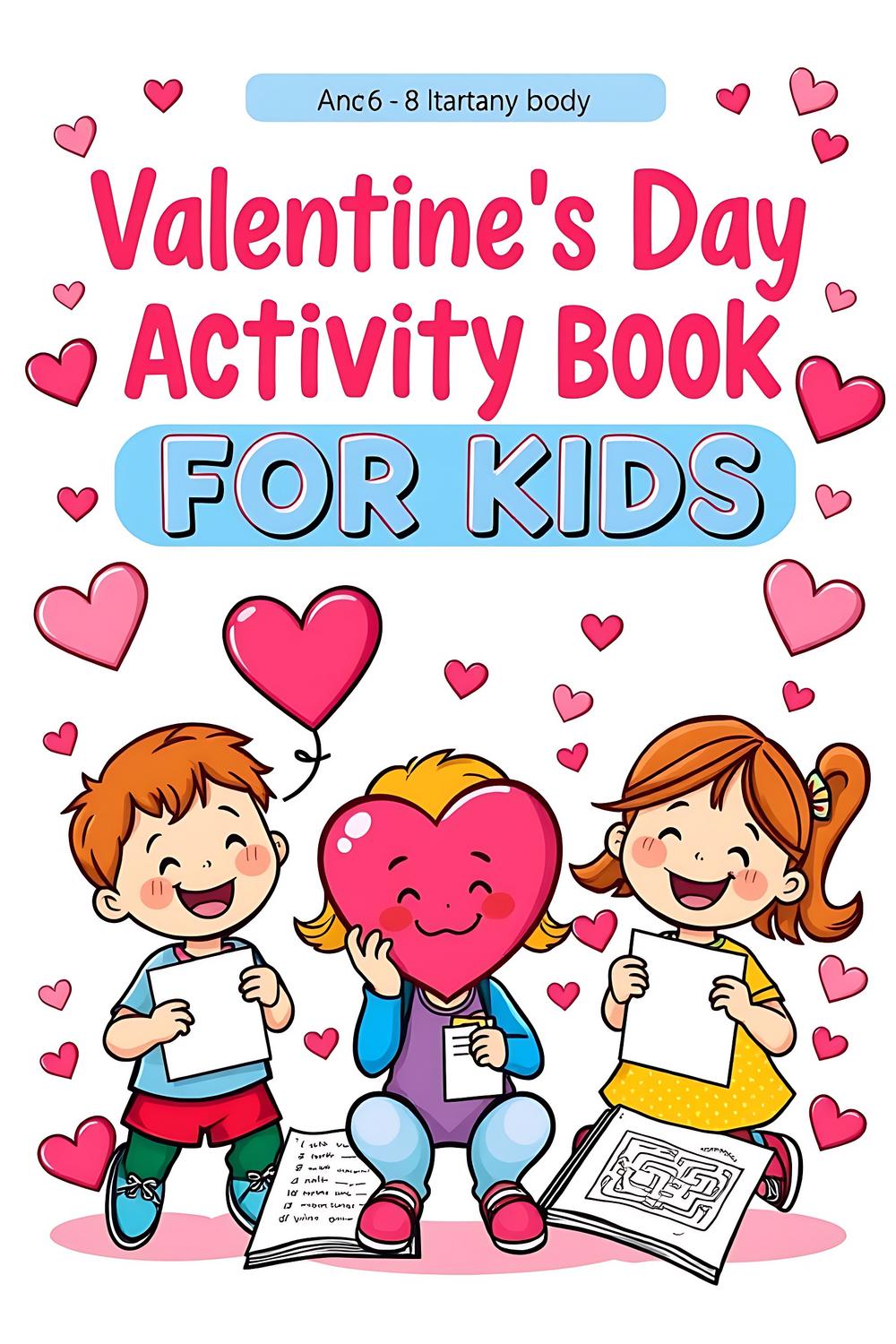 Valentine's Day Activity Book cover featuring kids enjoying various activities.