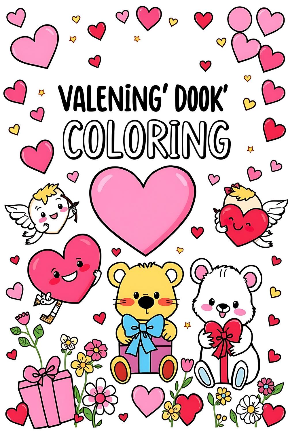 Valentine's Day Coloring Book for Kids cover with cute, colorful designs
