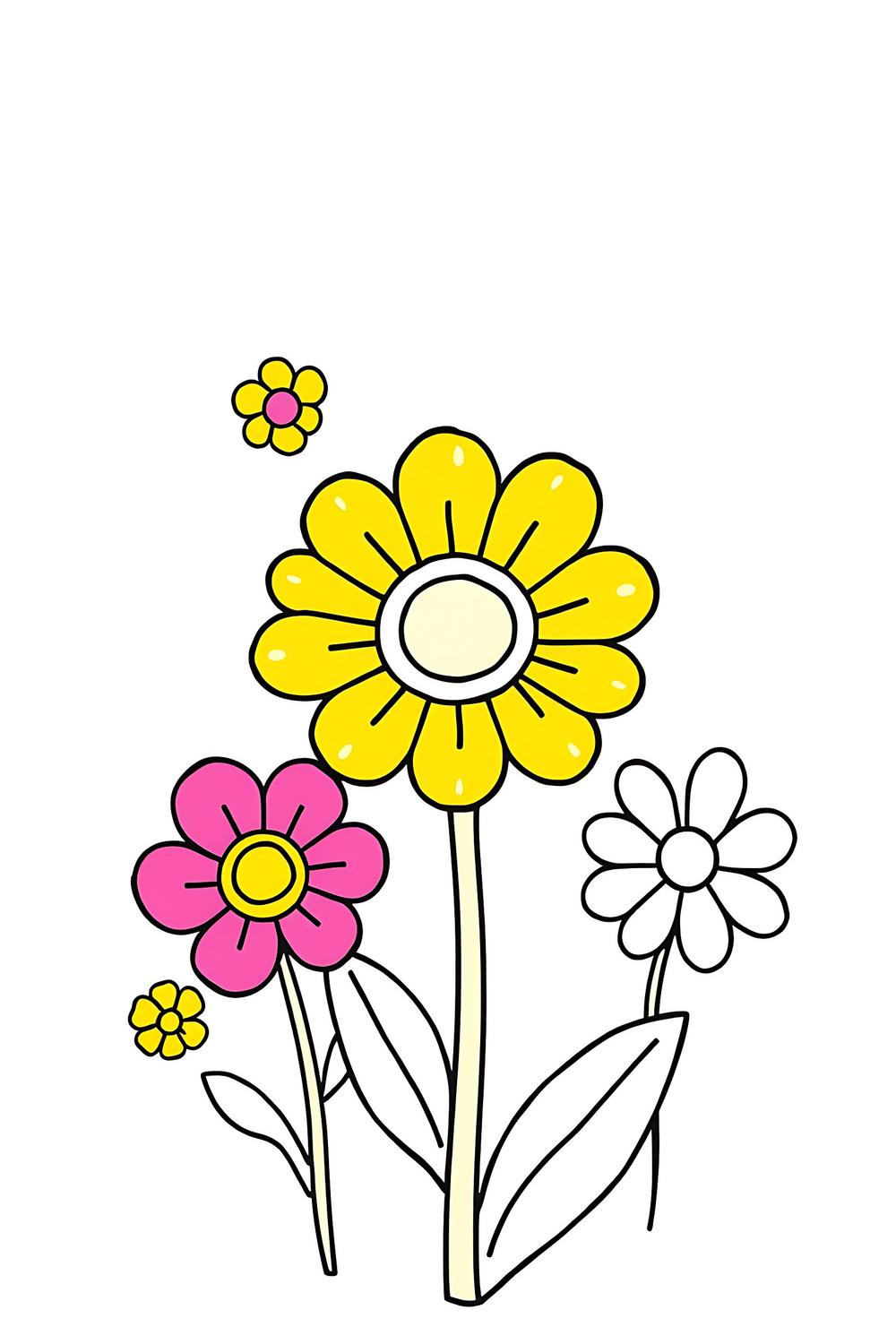 Vibrant flower coloring pages for kids and adults with clear black and white line art