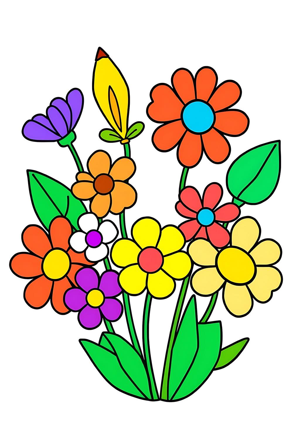 Colorful flower coloring page suitable for kids and adults