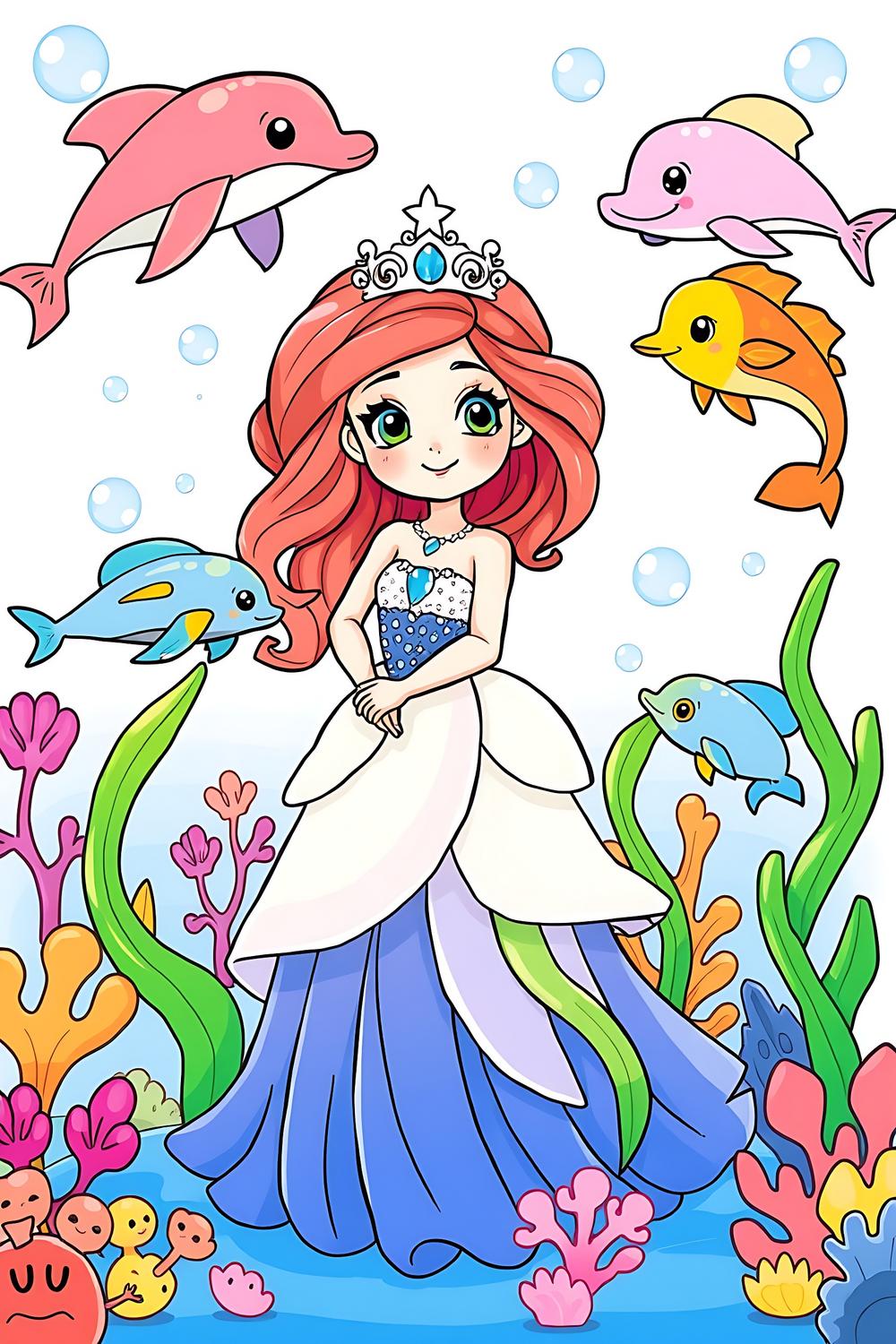 Colorful sea princess coloring page suitable for kids